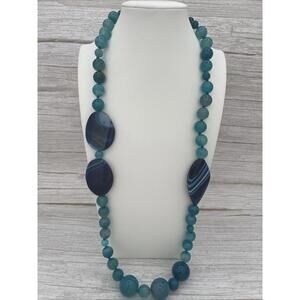 Jay King Mine Finds Turquoise Blue Agate Beads Necklace Asymmetric Wow 26”